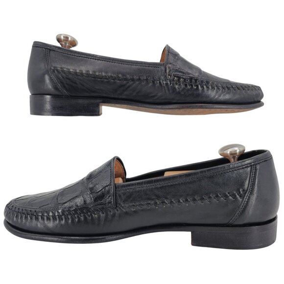 Exotic Crocodile Italian Dress Shoes Luca Lollini Mens 9M Handmade Black Loafers - Picture 10 of 10